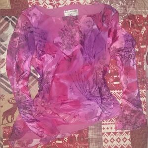 Vintage Papell Boutique Pink and Purple Floral Blouse